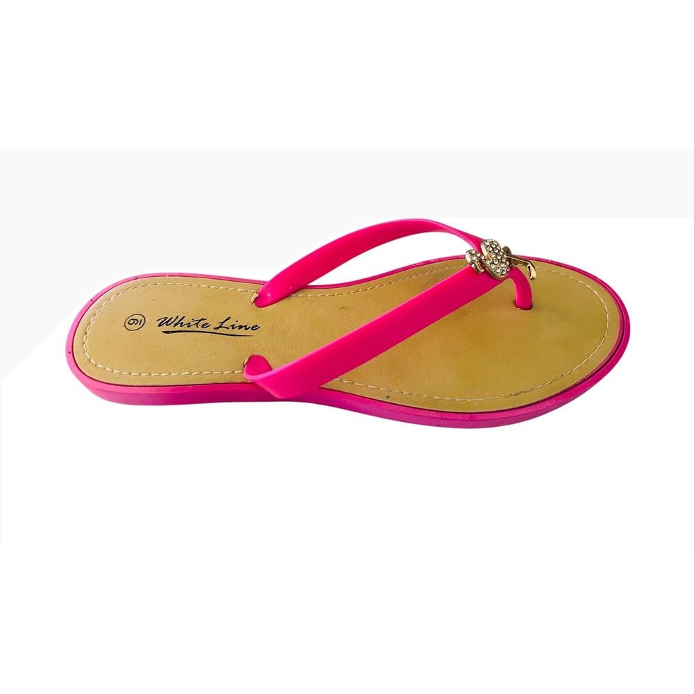 White Line Flamingo Sandals Rhinestone Thong‎ Hot Pink Summer Beach Pool Size 9 - Picture 4 of 5